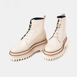Paloma Bercelo Leather Comat Boots Size 37 US 7 Beige $370